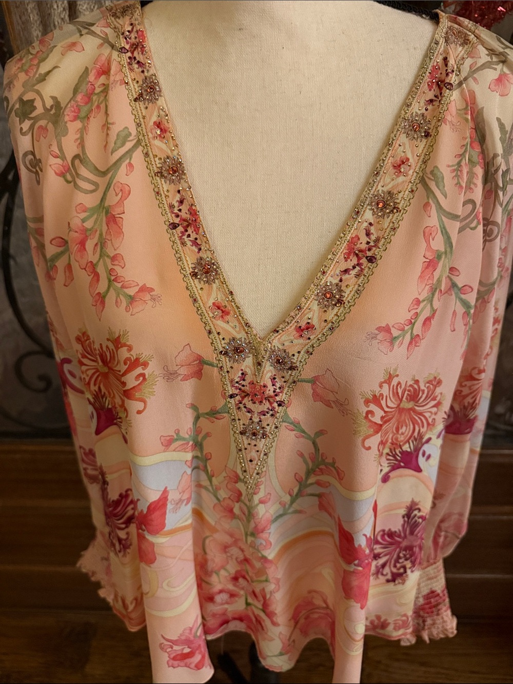 Camilla Blossoms and Brushstrokes Floral Silk V-Neck Blouse - Picture 10 of 10